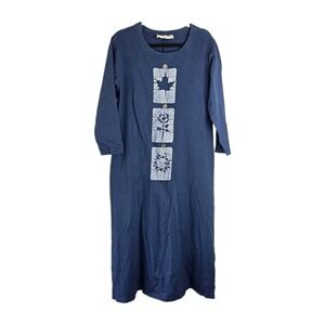 Vintage Studio G Hand Painted Maxi Dress Womens XL Navy French Terry Artsy Retro